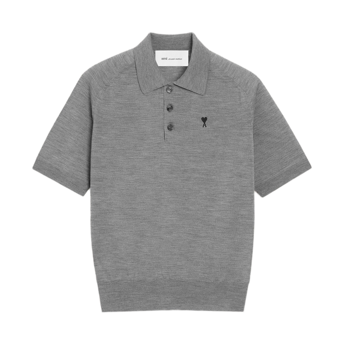 아미 그레이 울 숏슬리브 아미 드 하트 폴로 헤더 그레이 블랙(AMI Grey Wool Short Sleeves Ami De Coeur Polo Heather Grey Black) - 1