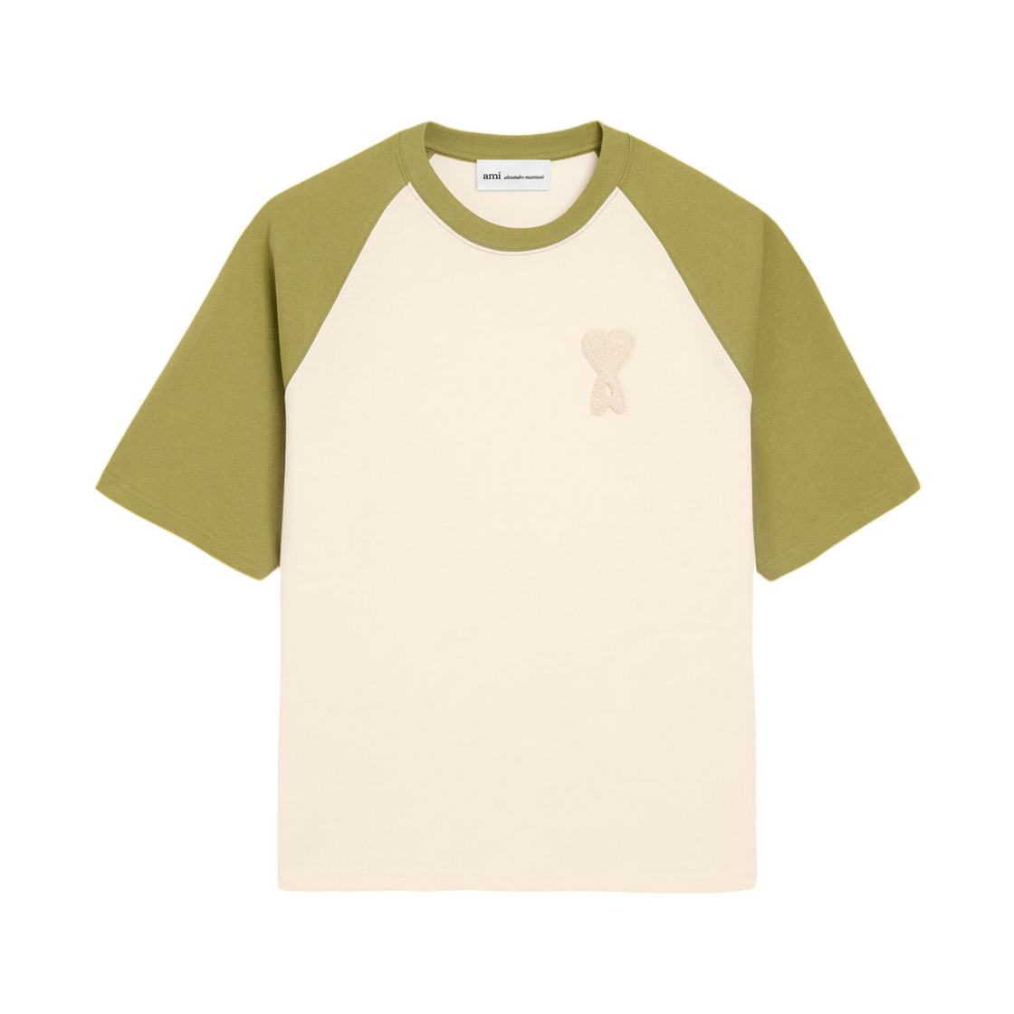 아미 화이트 앤 그린 코튼 아미 드 하트 니트 패치 티셔츠 화이트 크림 마차(AMI White and Green Cotton Ami De Coeur Knitted Patch T-Shirt White Cream Matcha) - 1