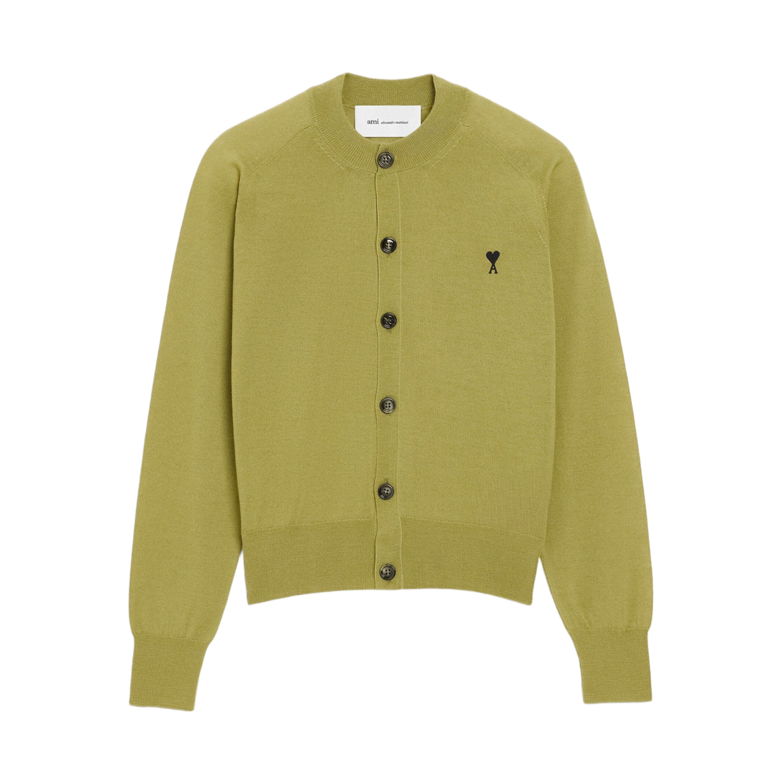 FKC386-KN0039-A091 AMI Green Wool Crewneck Ami De Coeur Cardigan Matcha Black