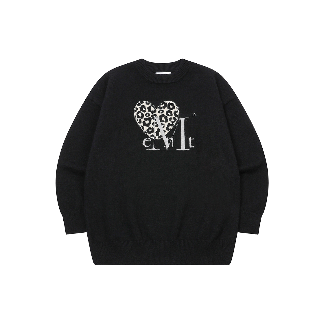 P0000BKZ MUCENT Sierra Leopard Heart Knit Unisex Black - Leopard Ivory