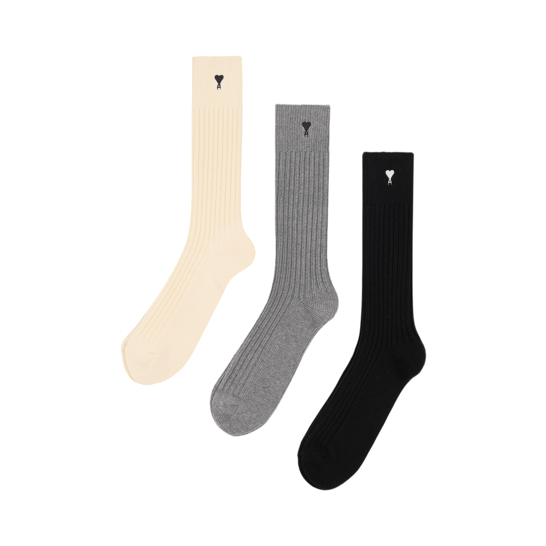 USC611-AK0007-A148 AMI Cotton Black Ami De Coeur Socks Off White Grey Black Off White (3 Pack)