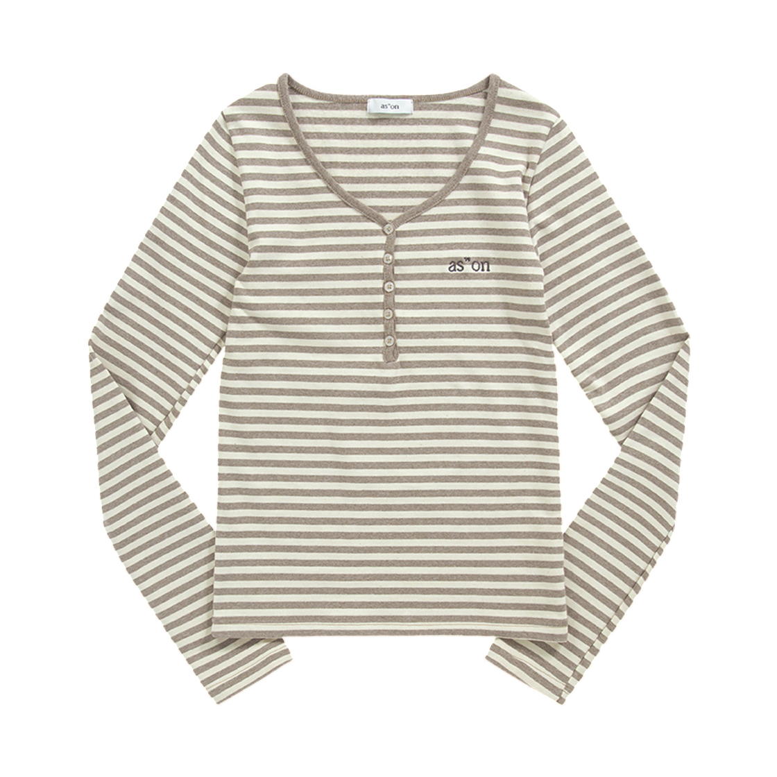 (W) 애즈온 엘렌 스트라이프 티셔츠 베이지((W) Ason Ellen Stripe T-Shirt Beige) - 1