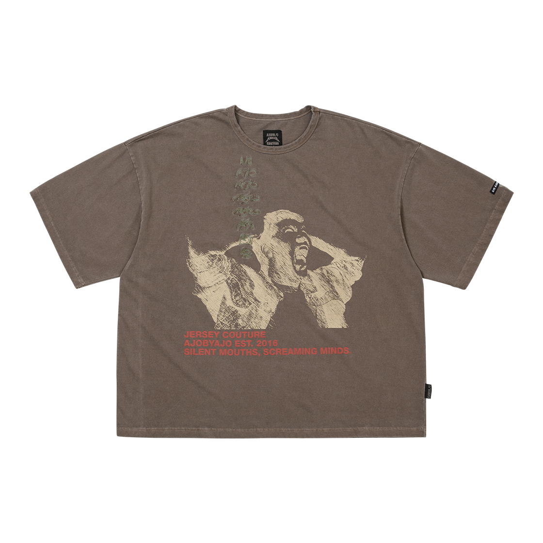 아조바이아조 사운즈리스 웨일링 와이드 티셔츠 브라운(AJOBYAJO Soundless Wailing Wide T-Shirt Brown)