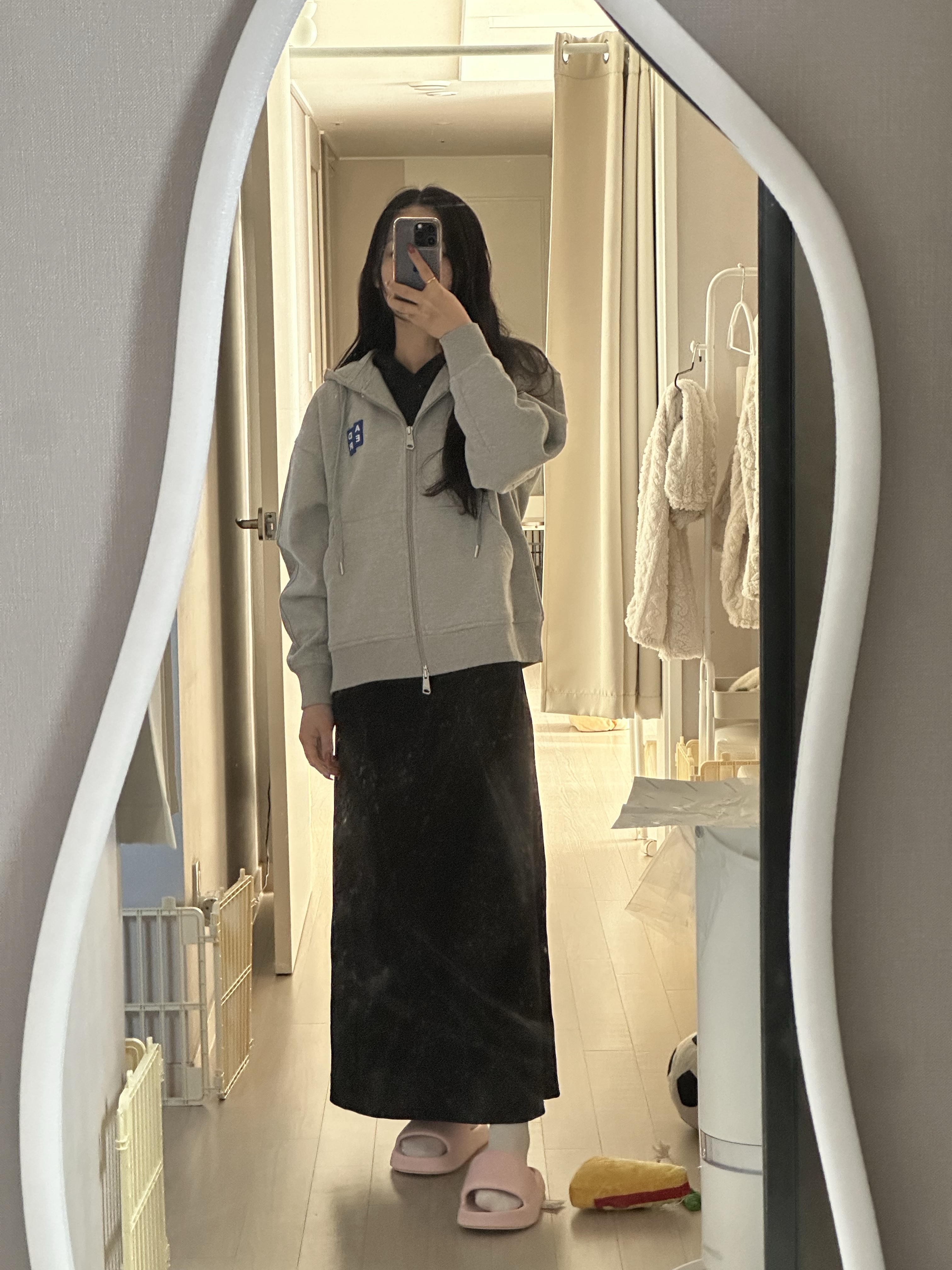 Ader Error Sig; TRS/BL Tag Hoodie Zip-Up 02 Grey 착용 스타일 - 2