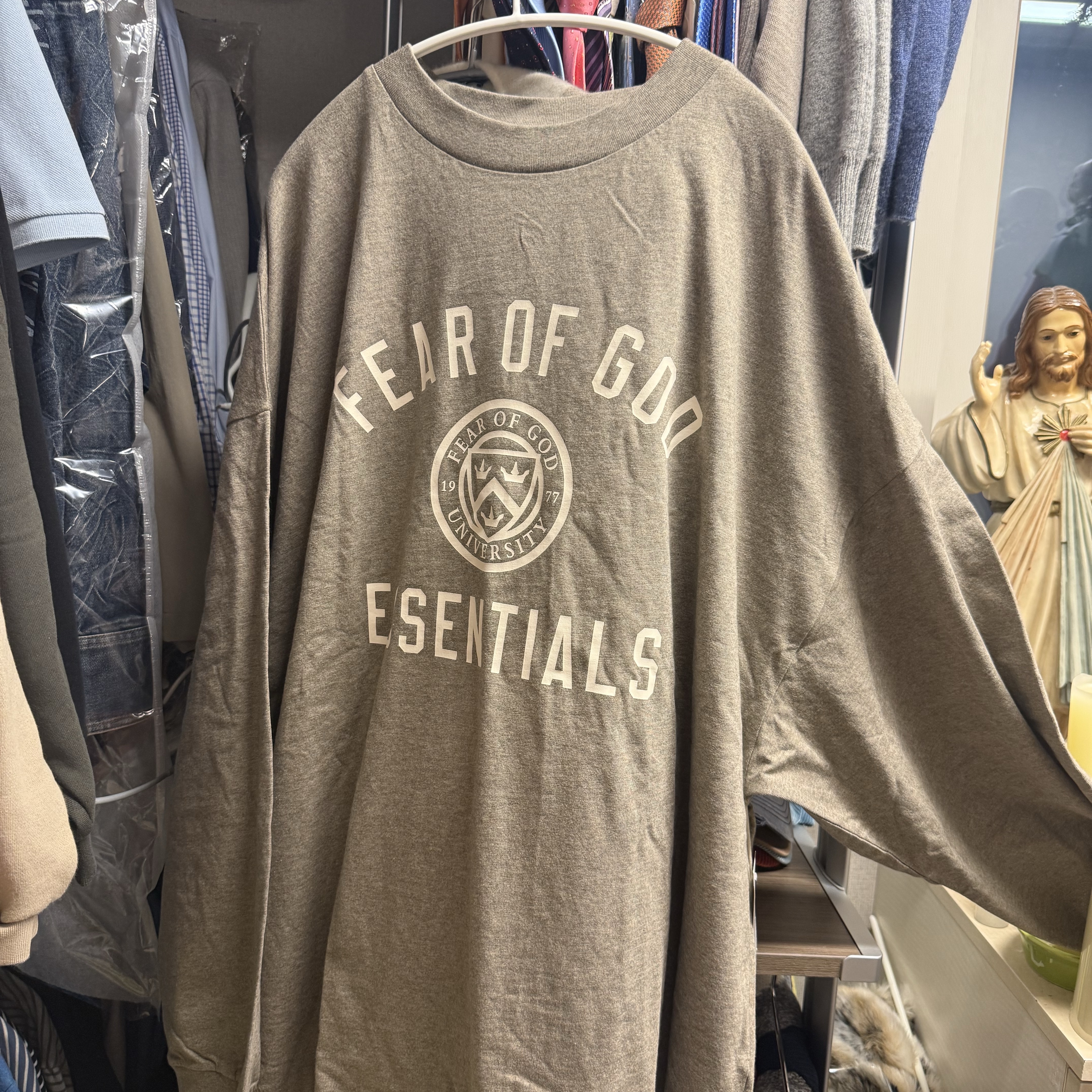Essentials Jersey Long Sleeve T-Shirt Heather Grey - 24FW 착용 스타일