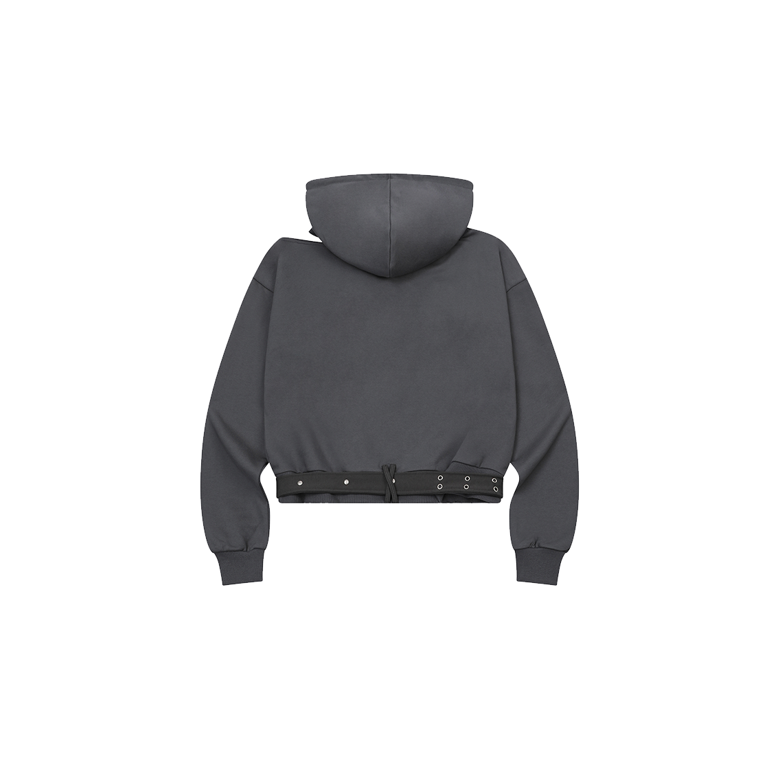 무센트 카엔 메탈 로고 컷아웃 원 숄더 후드 티 차콜(MUCENT Kaen Metal Logo Cut Out One Shoulder Hood T Charcoal) - 2