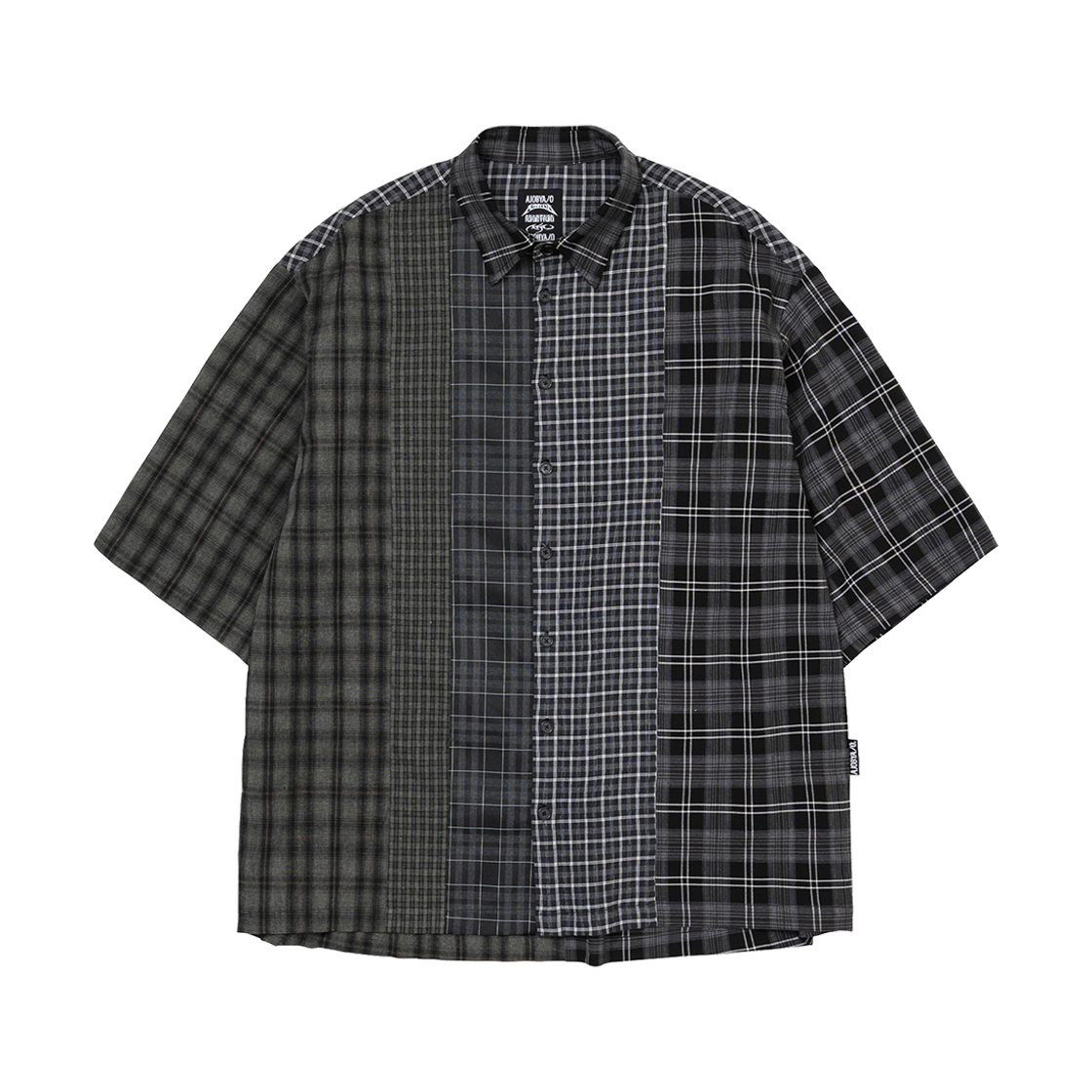 아조바이아조 체크 믹스드 숏 슬리브 셔츠 블랙(AJOBYAJO Check Mixed Short Sleeve Shirt Black)