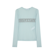 Jean Paul Gaultier Women Mesh Crewneck Long Sleeves Top With "Gaultier" Flock Lightblue - 26SS