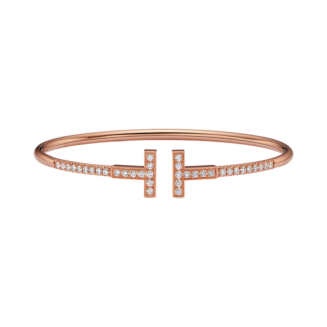 티파니 앤 코 T 파베 다이아몬드 와이어 뱅글 18K 로즈 골드(Tiffany & Co. Tiffany T Pave Diamond Wire Bangle 18K Rose Gold)