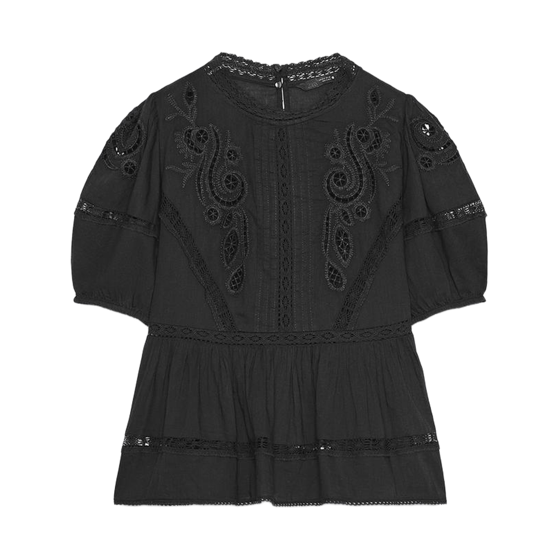 5107/282/800 (W) Zara ZW Collection Romantic Embroidered Blouse Black
