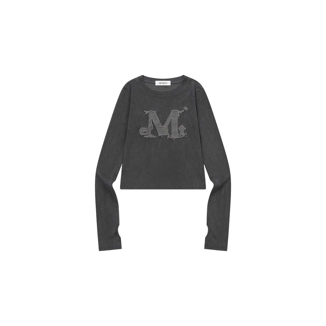 P0000BJQ MUCENT Modrin Pigment Washing Applique Long Sleeve T Charcoal