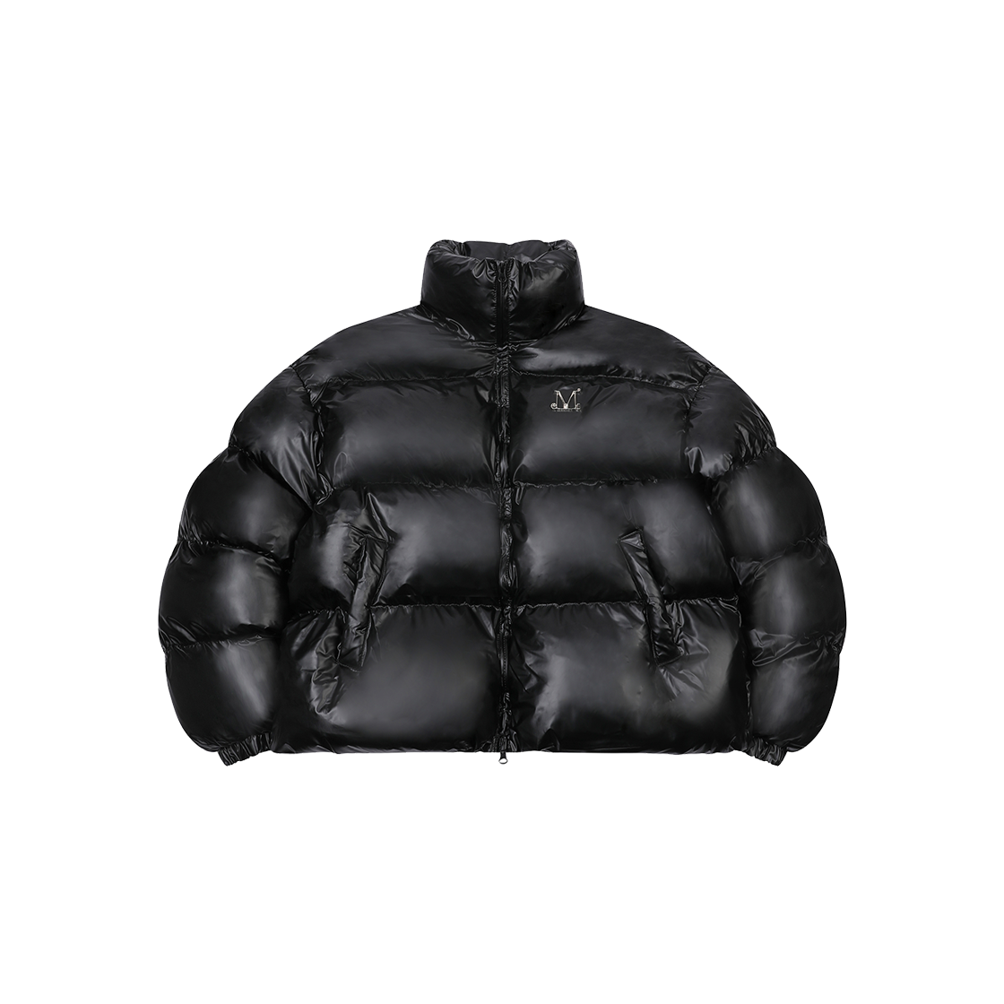 P0000BJU MUCENT Radien Metal Logo High Neck Glossy Padding Unisex Black