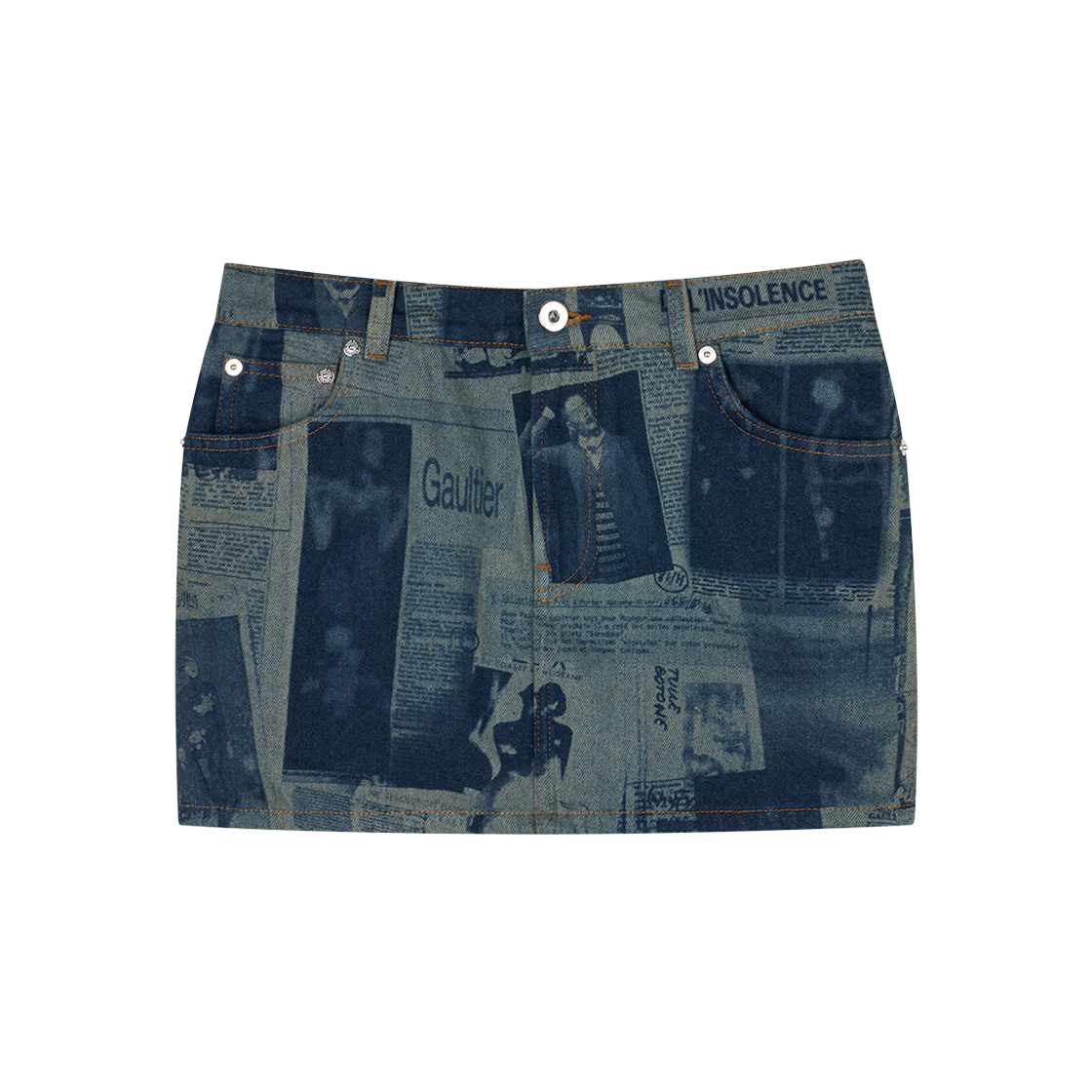 장 폴 고티에 우먼 미니 스커트 위드 뉴스페이퍼 프린트 인디고- 26SS(Jean Paul Gaultier Women Mini Skirt With Newspaper Print Indigo - 26SS)