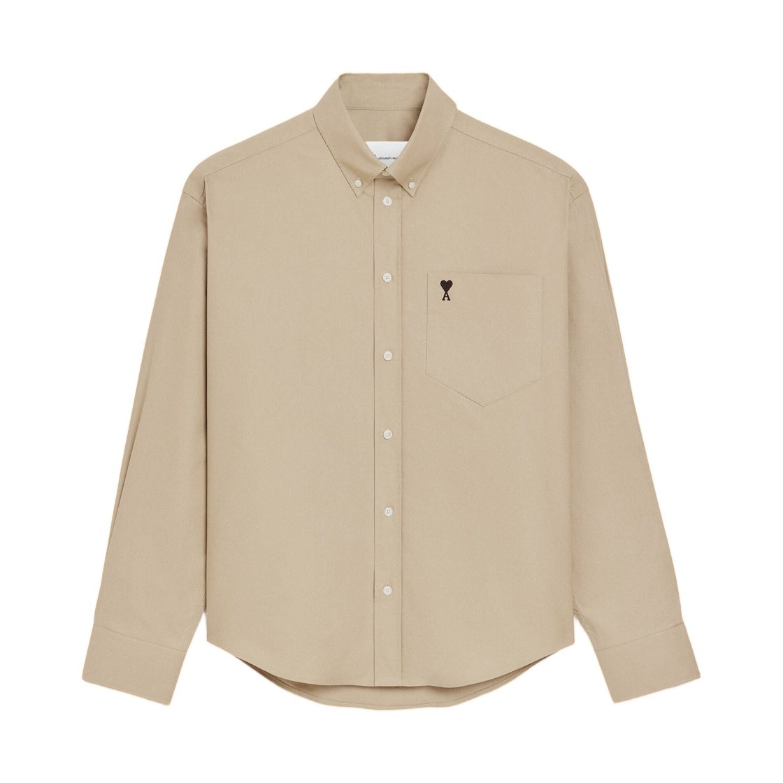 아미 베이지 코튼 박시 자수 아미 드 하트 셔츠 토프 베이지(AMI Beige Cotton Boxy Embroidered Ami De Coeur Shirt Taupe Beige) - 1