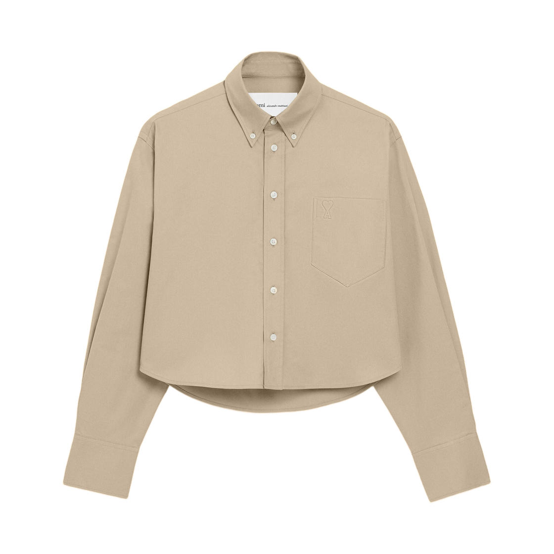 아미 베이지 코튼 크롭 엠보스 아미 드 하트 셔츠 토프 베이지(AMI Beige Cotton Cropped Embossed Ami De Coeur Shirt Taupe Beige) - 1