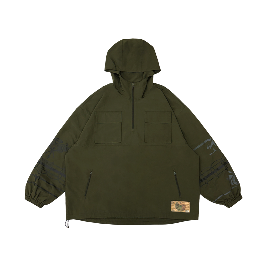 엑스레이지 x 강철의 연금술사 스카프 후디드 아노락 올리브 그린(Xrage x Fullmetal Alchemist Scarf Hooded Anorak Olive Green) - 1