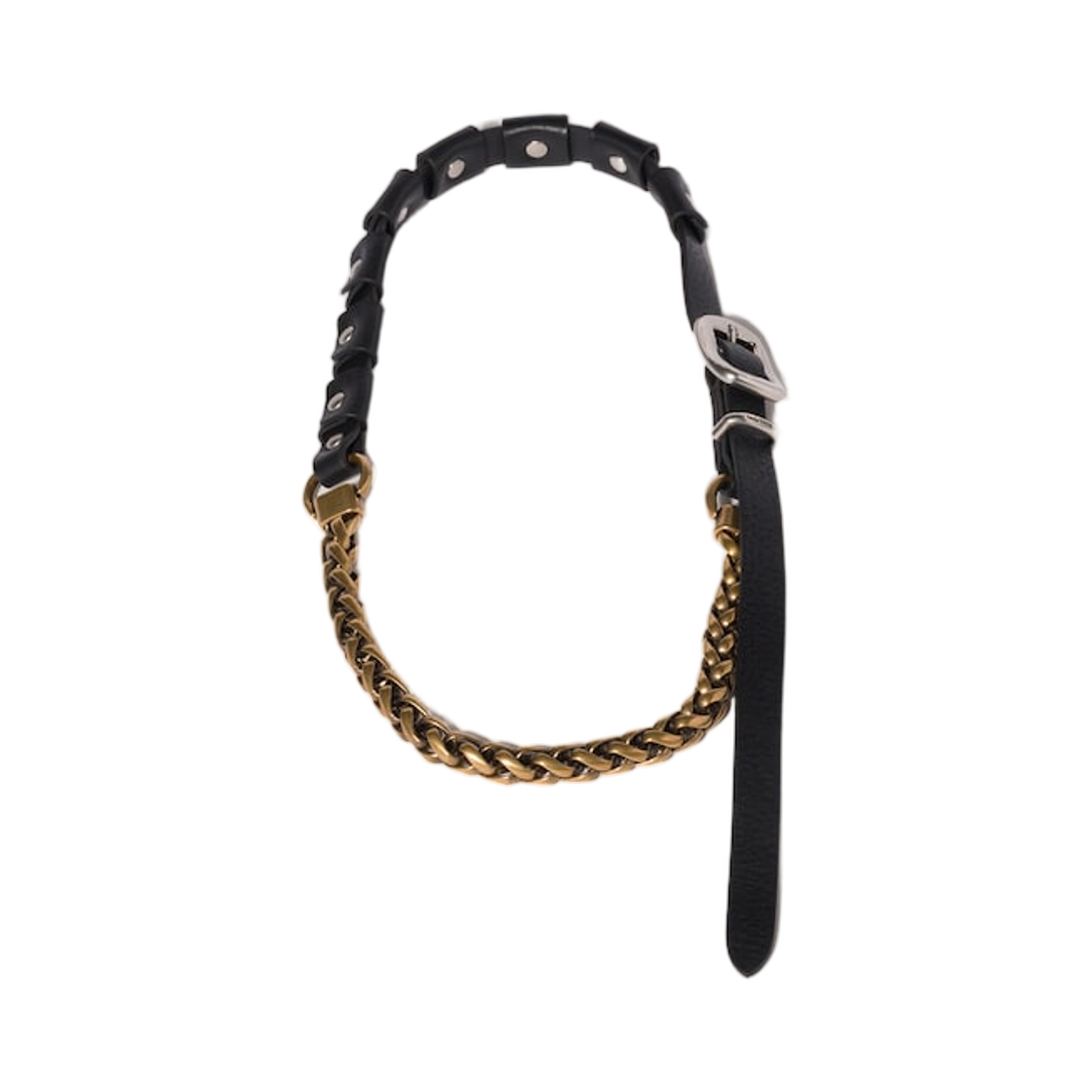 미우 미우 메탈 앤 레더 네클리스 블랙 브론즈 실버(Miu Miu Metal and Leather Necklace Black Bronze Silver) - 1