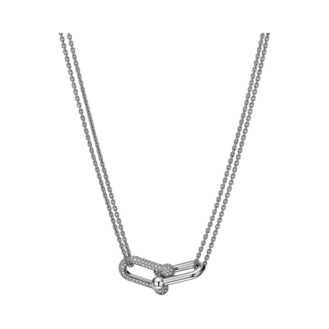 70353091 Tiffany & Co. Tiffany HardWear Large Double Link Pendant 18K White Gold Pave Diamonds