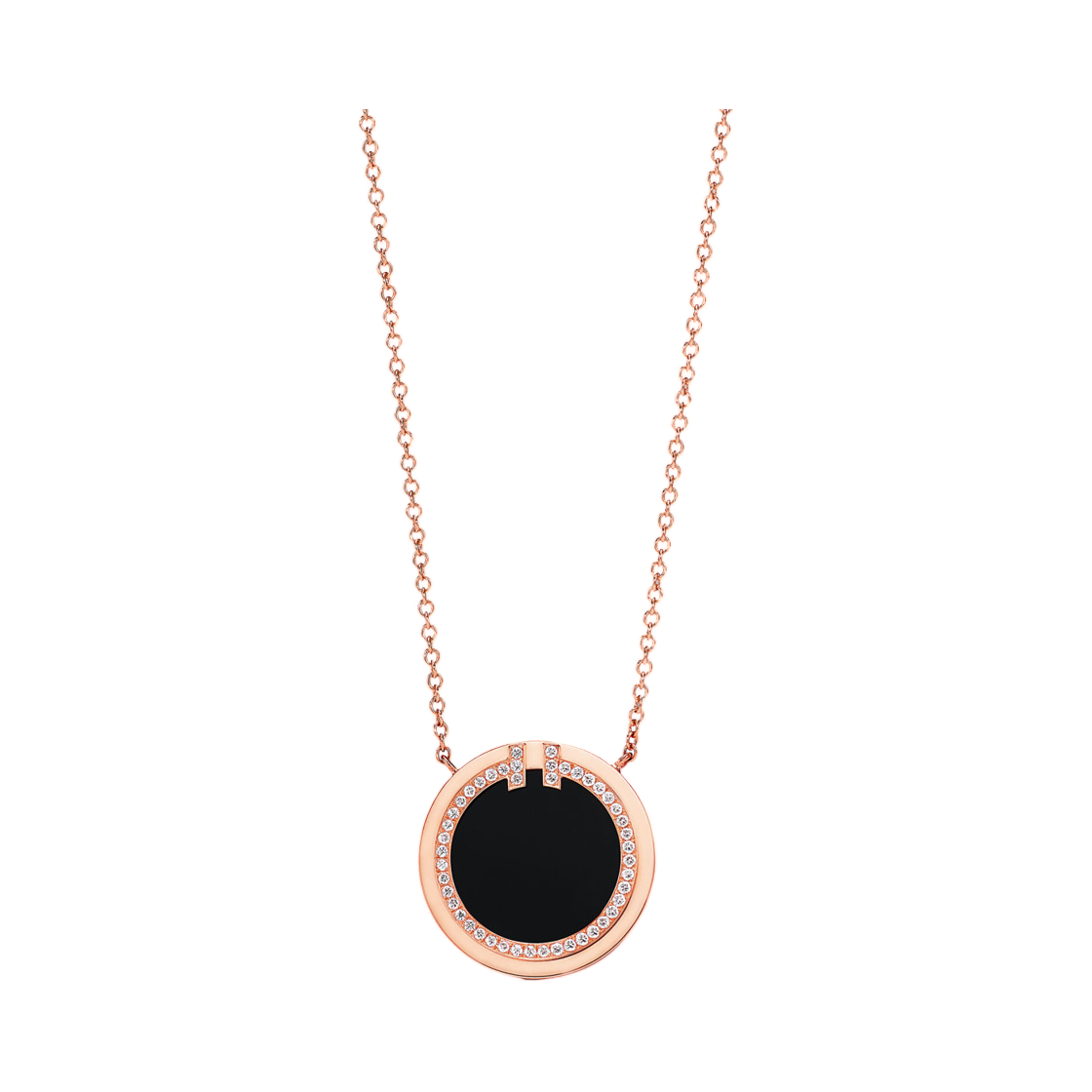 티파니 앤 코 T 다이아몬드 및 블랙 오닉스 써클 펜던트 18K 로즈 골드(Tiffany & Co. Tiffany T Diamond and Black Onyx Circle Pendant 18K Rose Gold) - 1