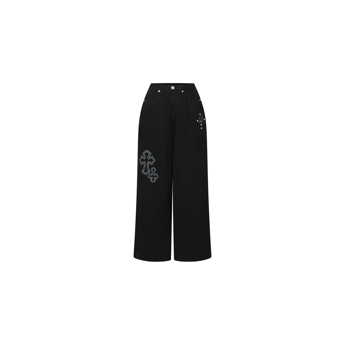 무센트 허슬 크로스 리벳 벌룬핏 데님 팬츠 블랙(MUCENT Hustle Cross Rivet Balloon Fit Denim Pants Black)