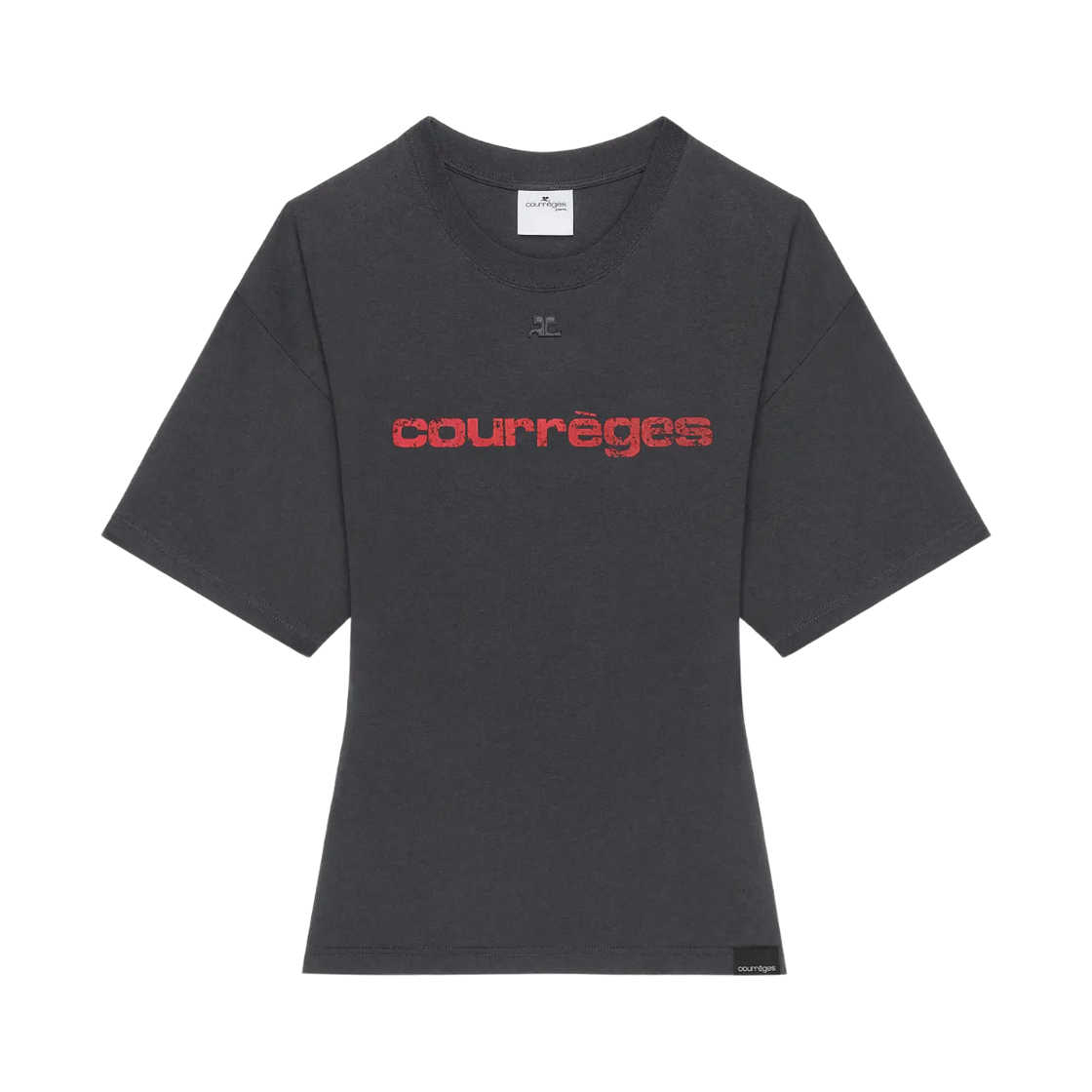 (W) 꾸레쥬 로고 디테일 코튼 티셔츠 블랙((W) Courreges Logo Detail Cotton T-Shirt Black)