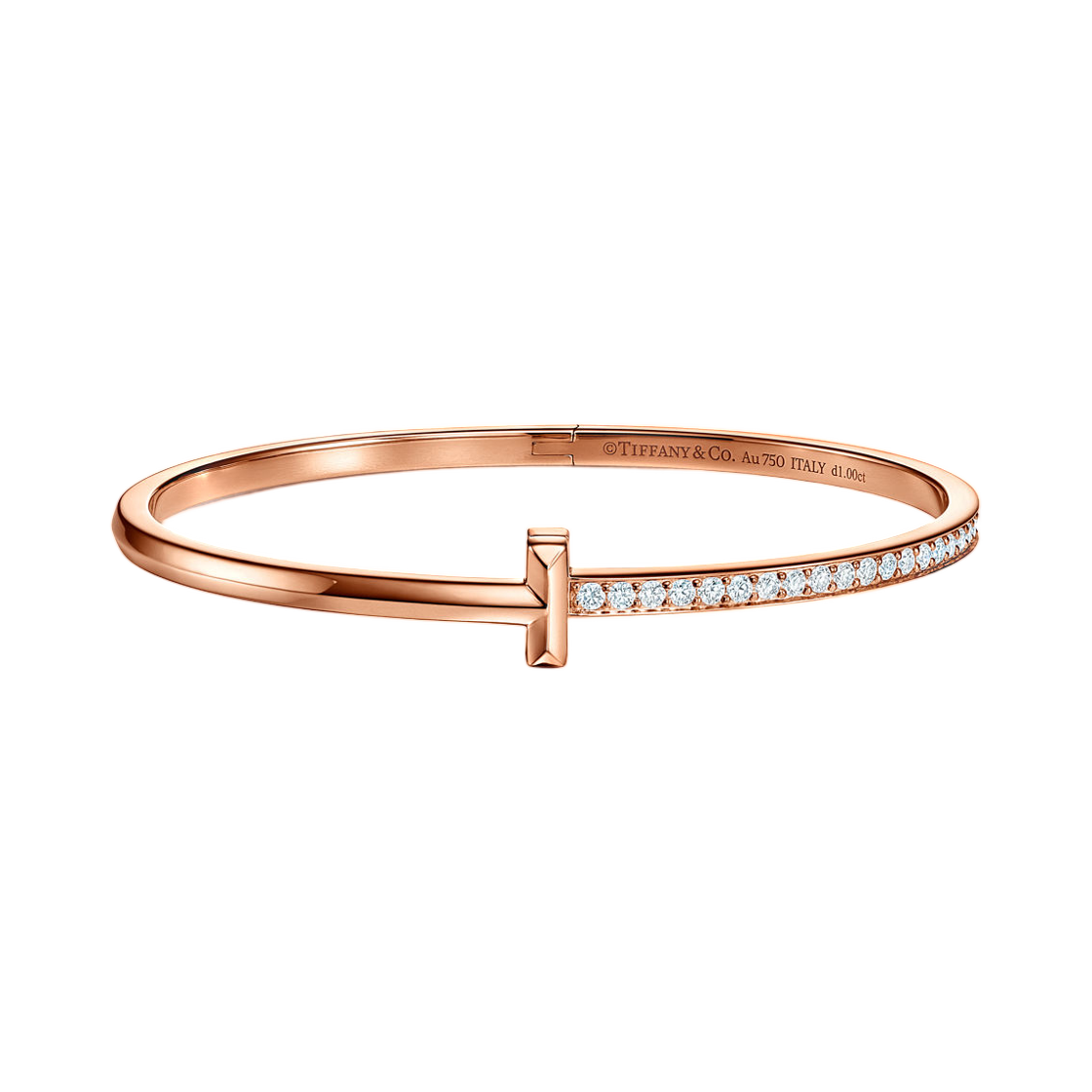 티파니 앤 코 T T1 네로우 다이아몬드 힌지드 뱅글 18K 로즈 골드(Tiffany & Co. Tiffany T T1 Narrow Diamond Hinged Bangle 18K Rose Gold) - 1