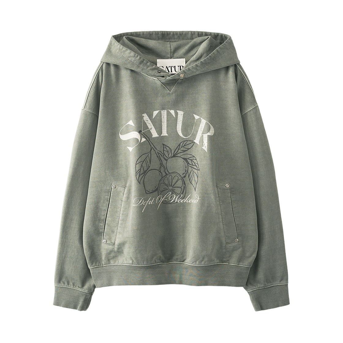 SA261MTH02CCL0 SATUR Citron Drawing Washed Pocket Hoodie Charcoal