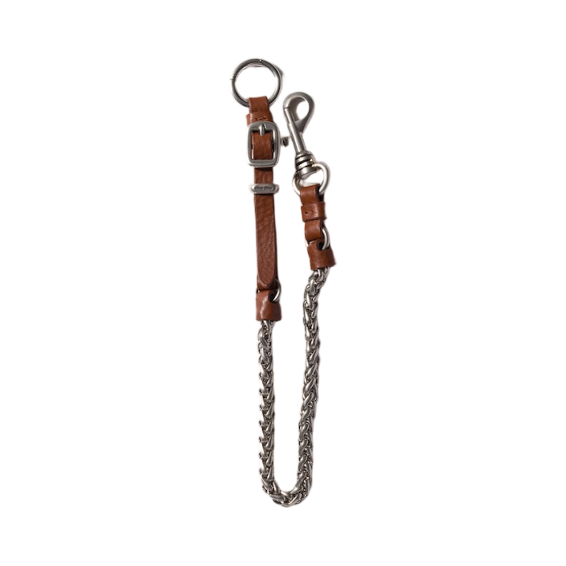 5TL632-2G7U-F0GVP Miu Miu Metal and Leather Key Ring Trick Tobacco