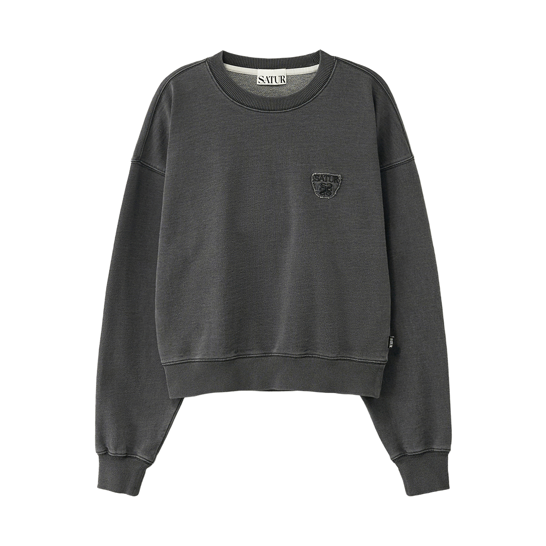 SA261WTM02BLK0 SATUR W Denim Like Washed Crop Sweatshirt Black