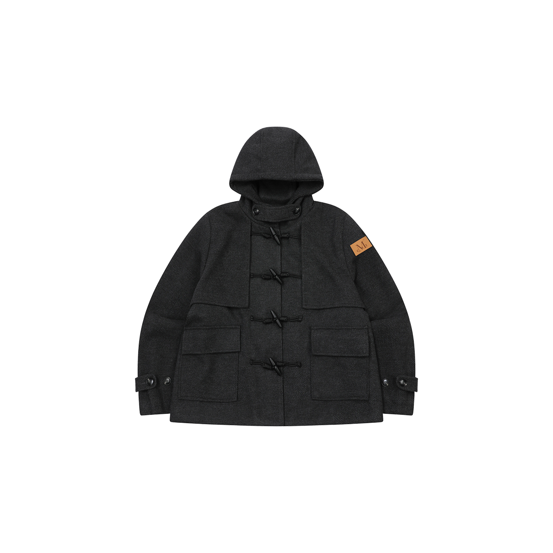 P0000BJJ MUCENT [핀뱃지 증정] Morlen Flap Hooded Duffel Short Coat Unisex (2Color) Charcoal