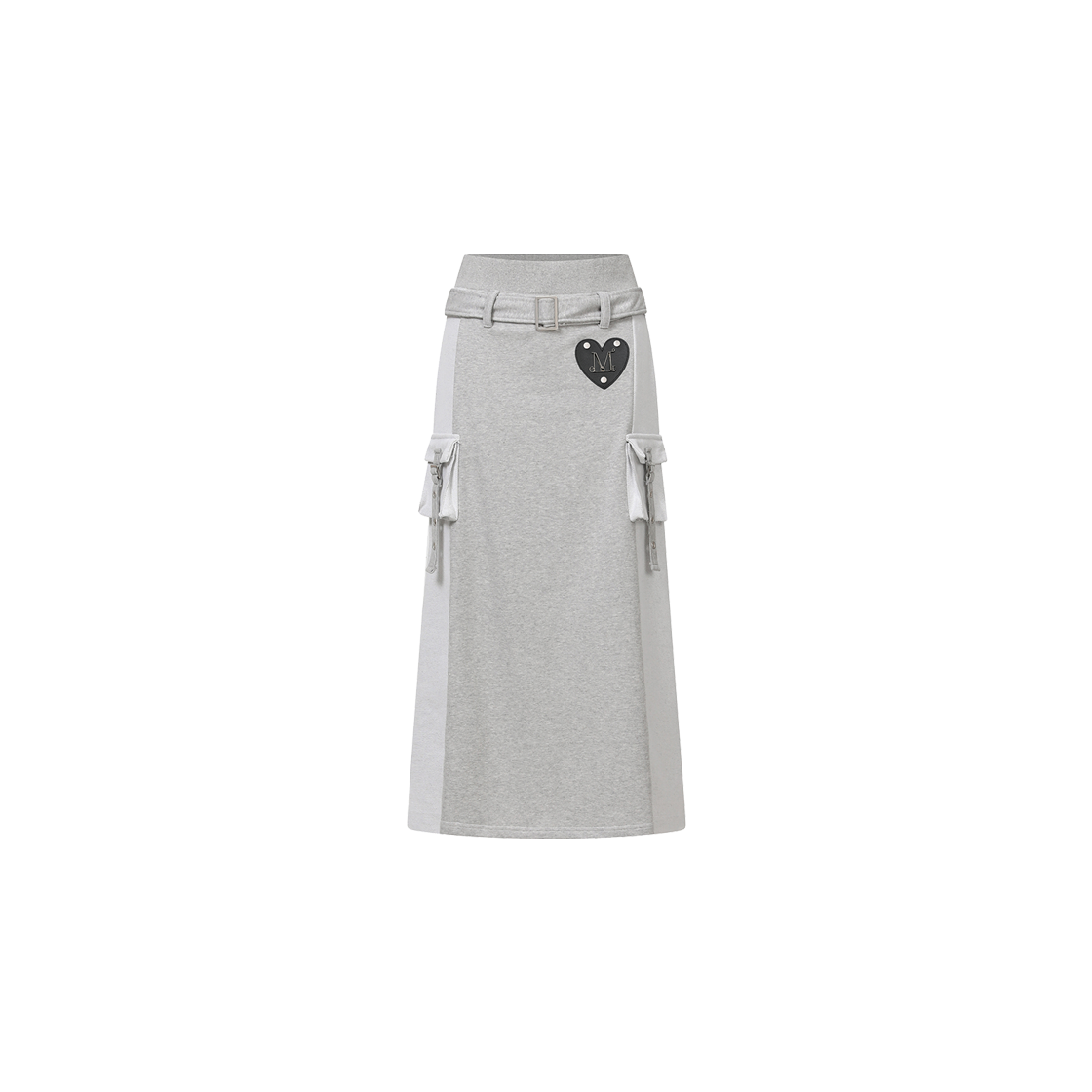 무센트 민즈 메탈 로고 하트 패치 롱 스커트 (2컬러) 그레이(MUCENT Minz Metal Logo Heart Patch Long Skirt (2Color) Gray)