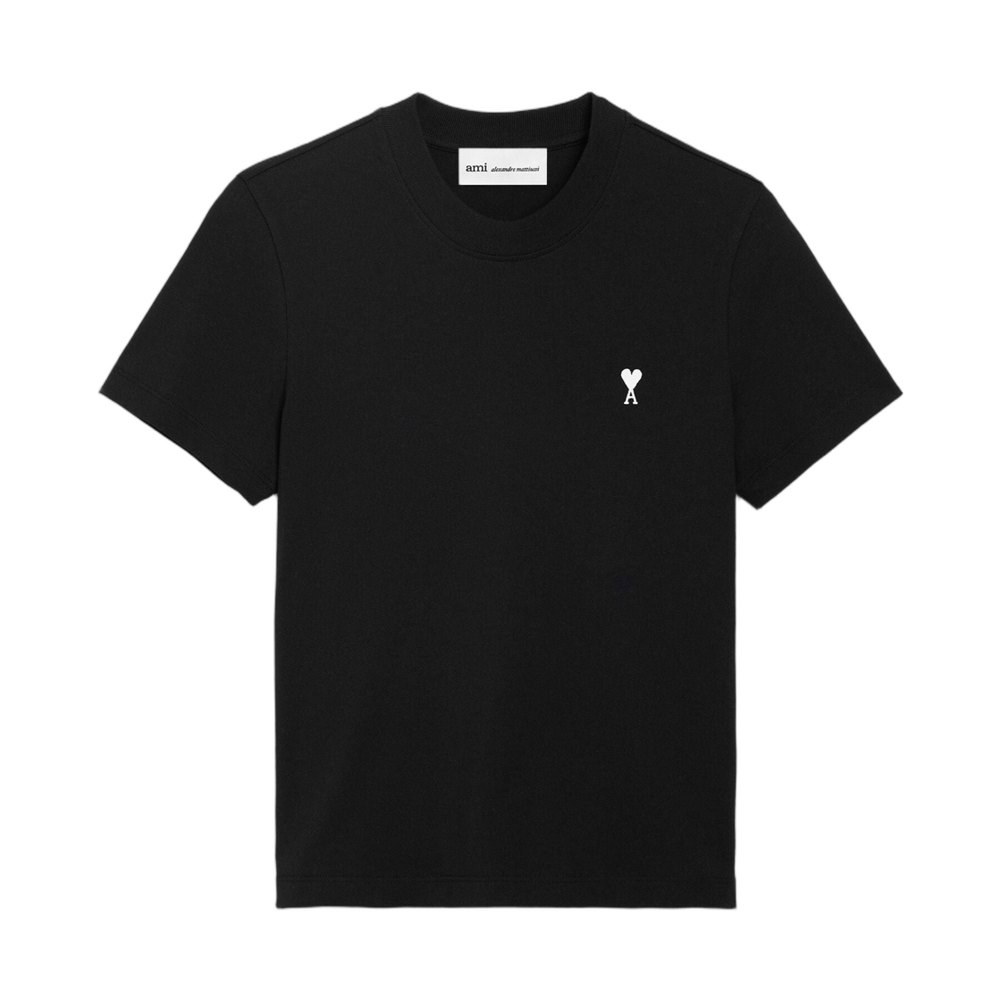 (W) 아미 블랙 코튼 아미 드 하트 크롭 티셔츠 블랙 화이트 크림((W) AMI Black Cotton Ami De Coeur Cropped T-Shirt Black White Cream) - 1