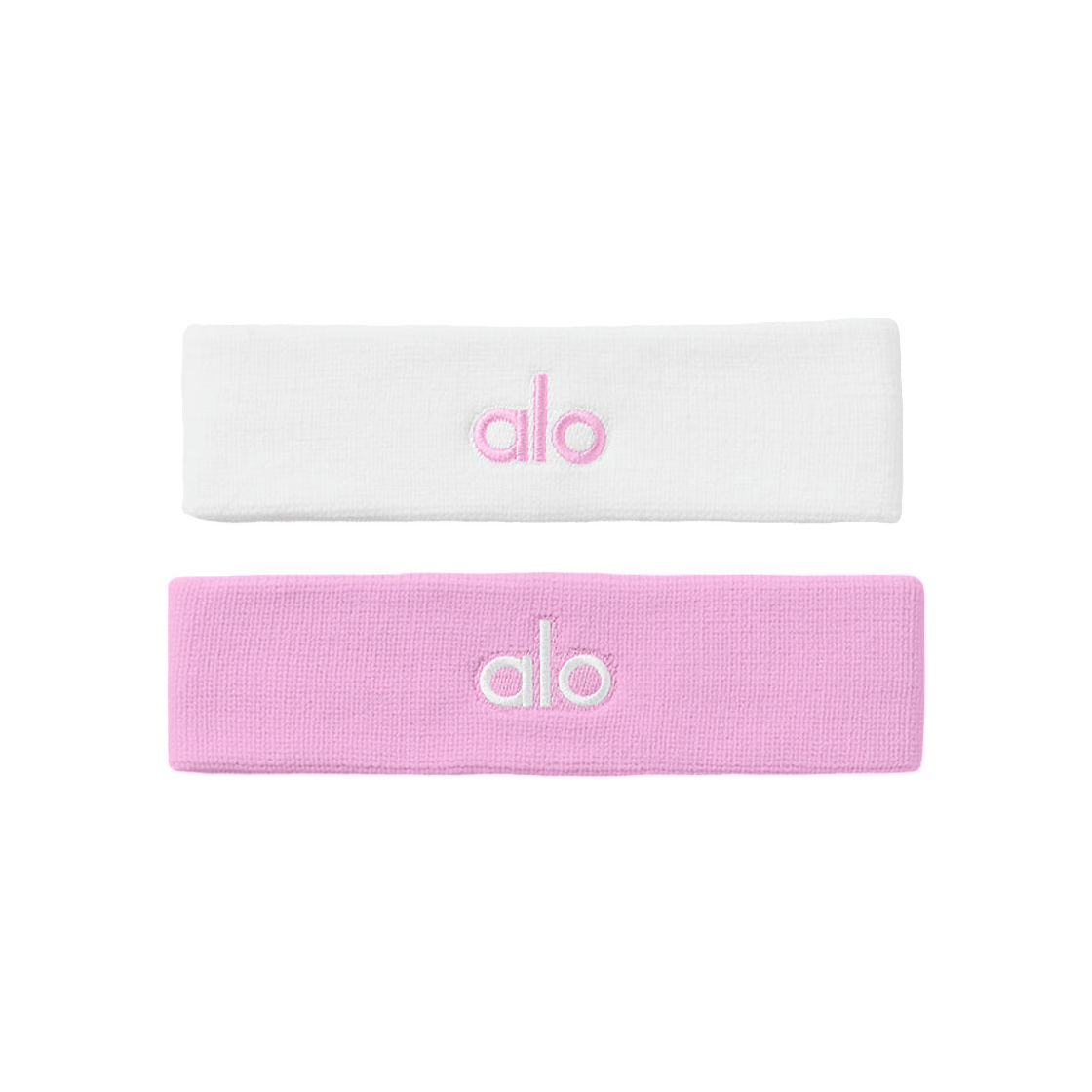 (W) 알로 요가 글로우 스웨트밴드 캔디 하트 핑크 화이트 (2개입)((W) Alo Yoga Glow Sweatband Candy Heart Pink White (2 Pack)) - 1