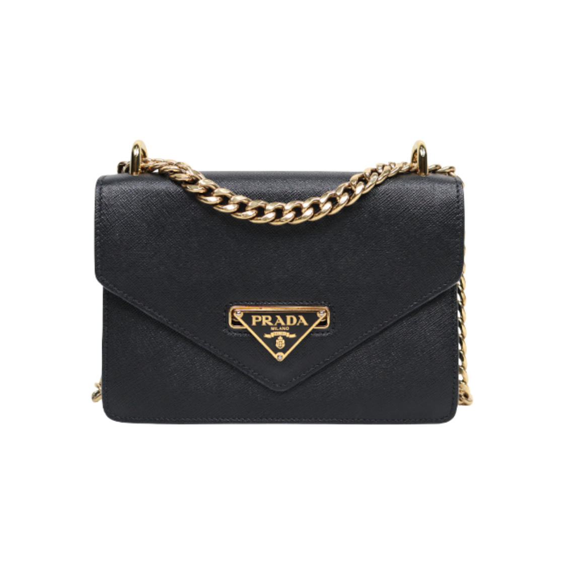 IT96T5887THB Prada Black Saffiano Triangle Logo Chain Shoulder Bag D-A47703