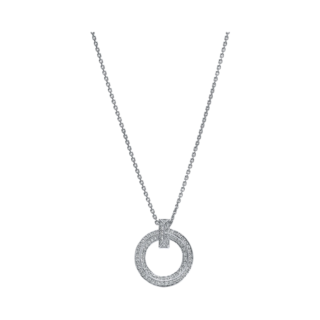 티파니 앤 코 T T1 써클 펜던트 18K 화이트 골드 파베 다이아몬드(Tiffany & Co. Tiffany T T1 Circle Pendant 18K White Gold Pave Diamonds) - 1