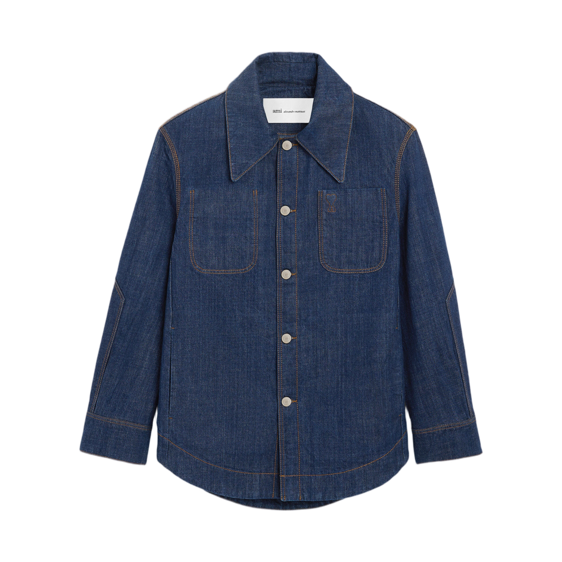 아미 블루 코튼 아미 드 하트 워커 오버셔츠 인디고(AMI Blue Cotton Ami De Coeur Worker Overshirt Indigo)