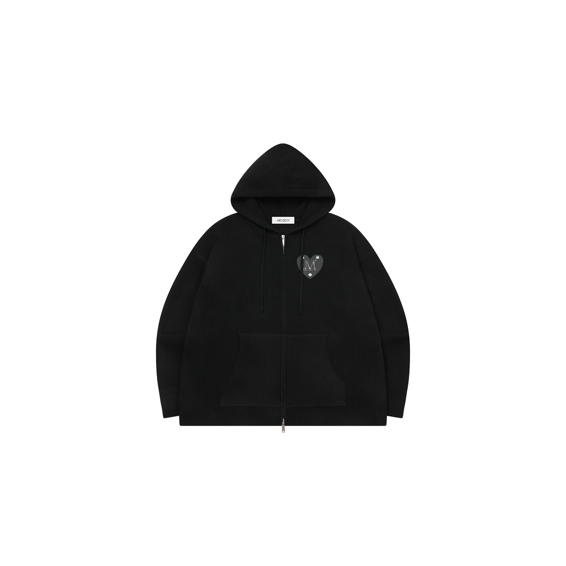 P0000BKQ MUCENT Noyd Metal Logo Heart Patch Knit Hood Zip-up Black