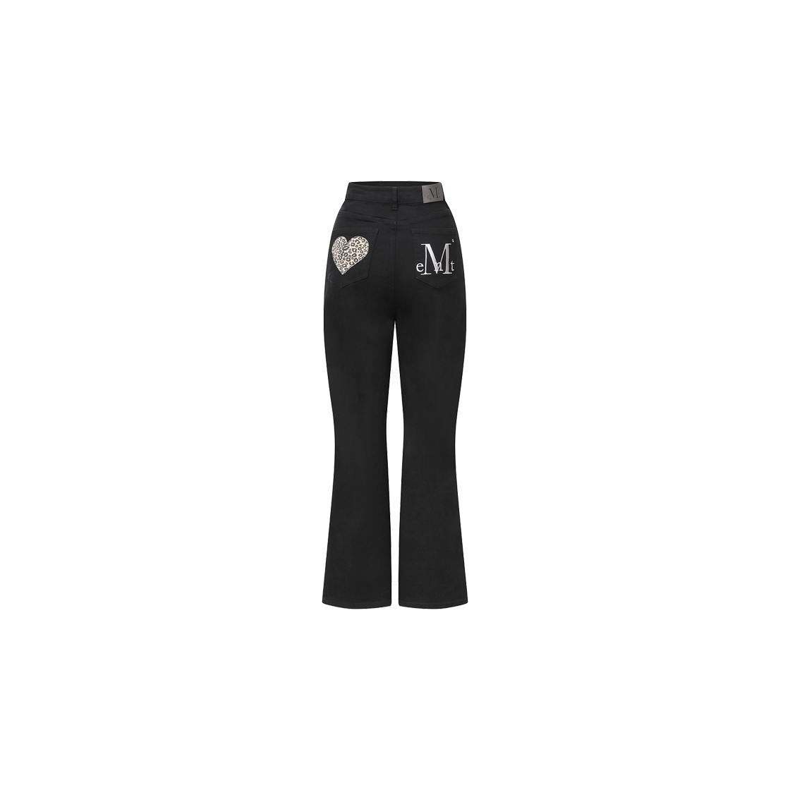 무센트 코론 백 레더 호피 하트 패치 부츠컷 코튼 팬츠 블랙(MUCENT Coron Back Leather Leopard Heart Patch Boots Cut Cotton Pants Black)