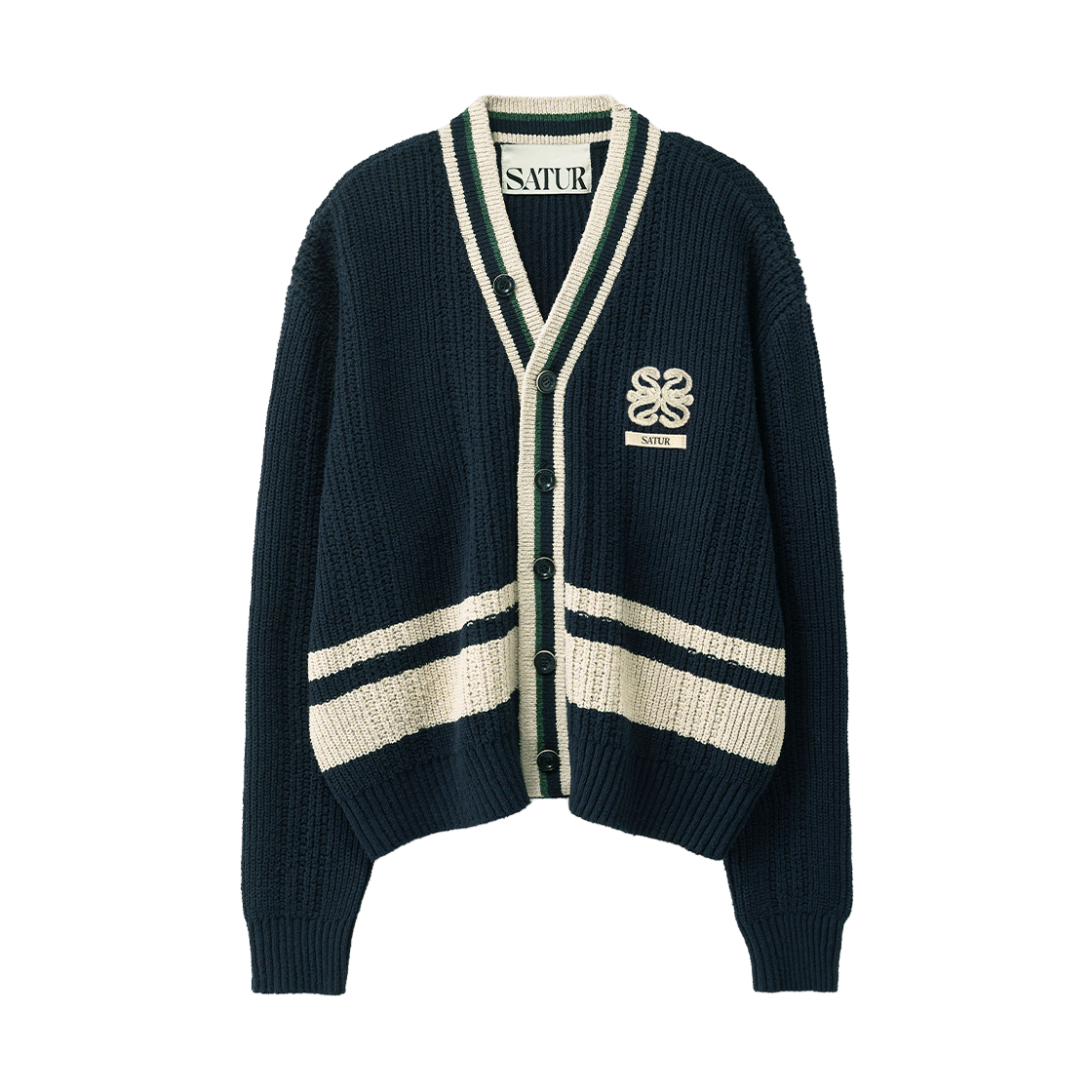 SA261UKC02NVY0 SATUR Faro Stripe Cardigan Navy