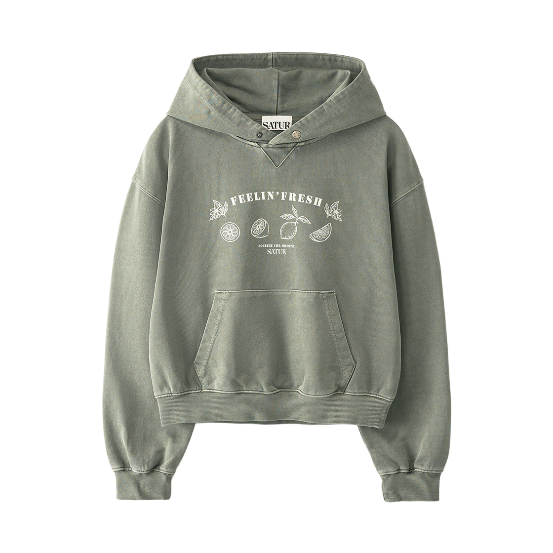 SA261WTH02CCL0 SATUR W Citron Drawing Washed Crop Hoodie Charcoal