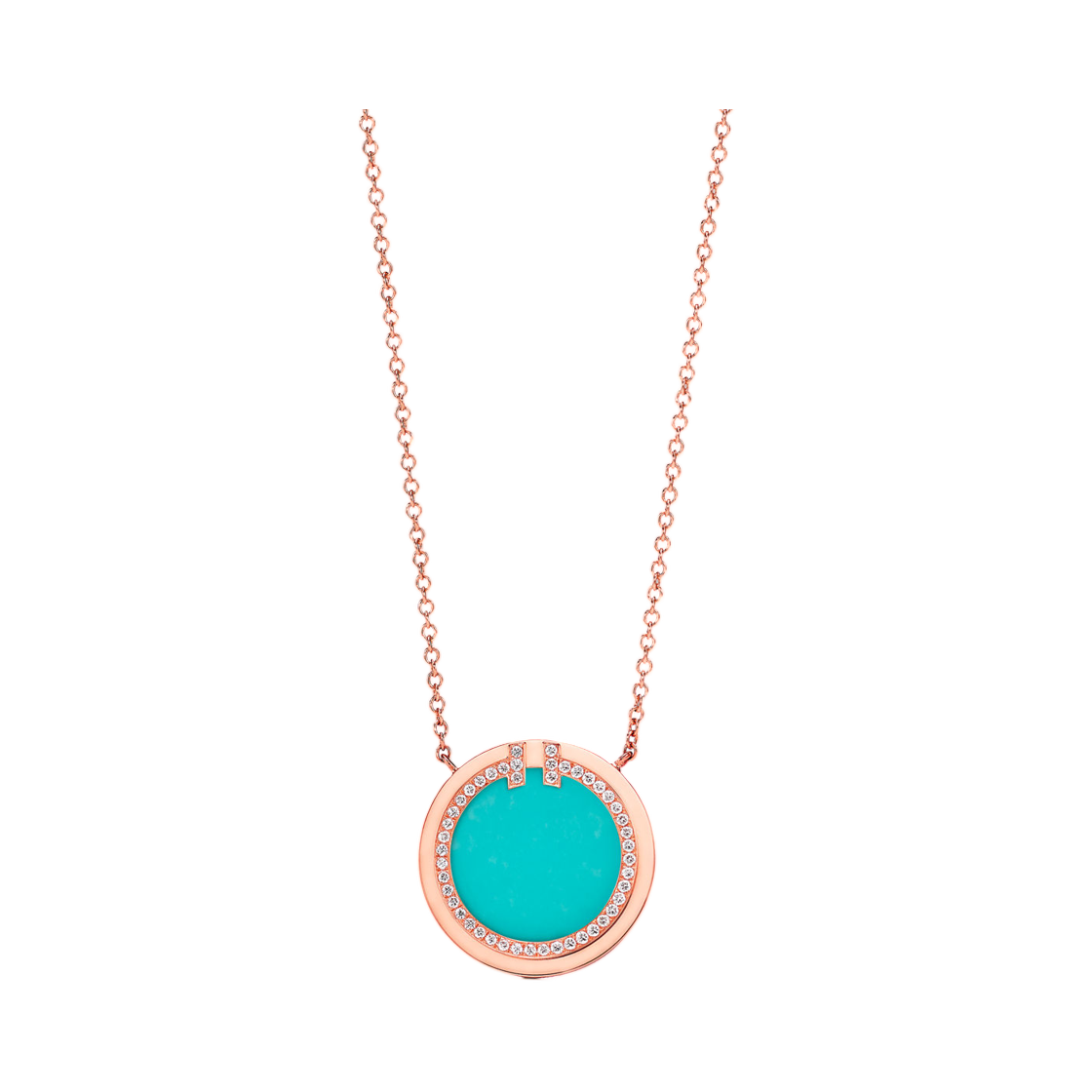 티파니 앤 코 T 다이아몬드 및 터쿼이즈 써클 펜던트 18K 로즈 골드(Tiffany & Co. Tiffany T Diamond and Turquoise Circle Pendant 18K Rose Gold) - 1