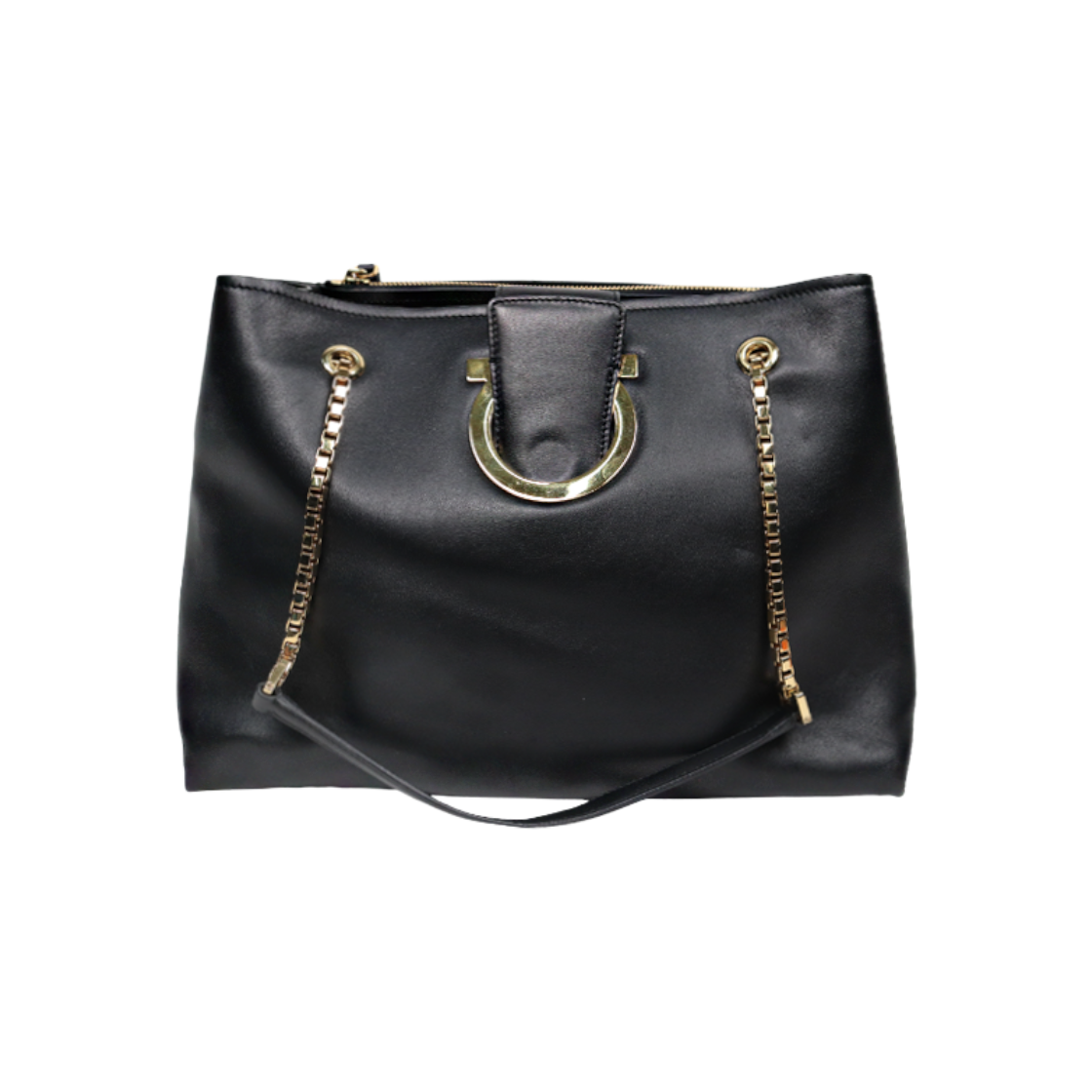 IT4GBNDWB4U4 Ferragamo Black Gancini Leather Chain Shoulder Bag C-A47004