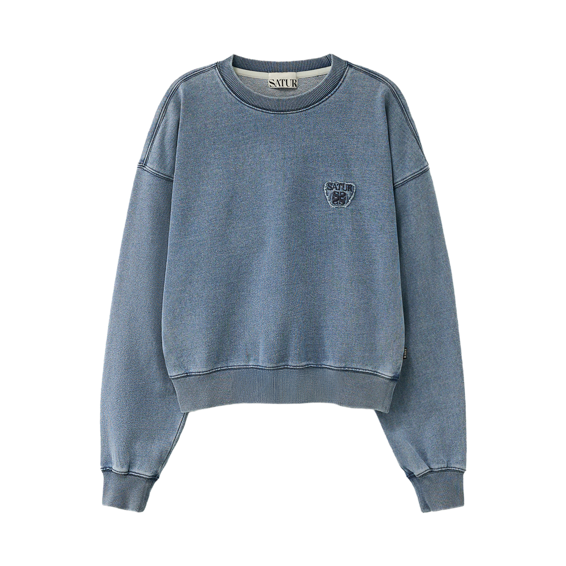 SA261WTM02BLE0 SATUR W Denim Like Washed Crop Sweatshirt Blue