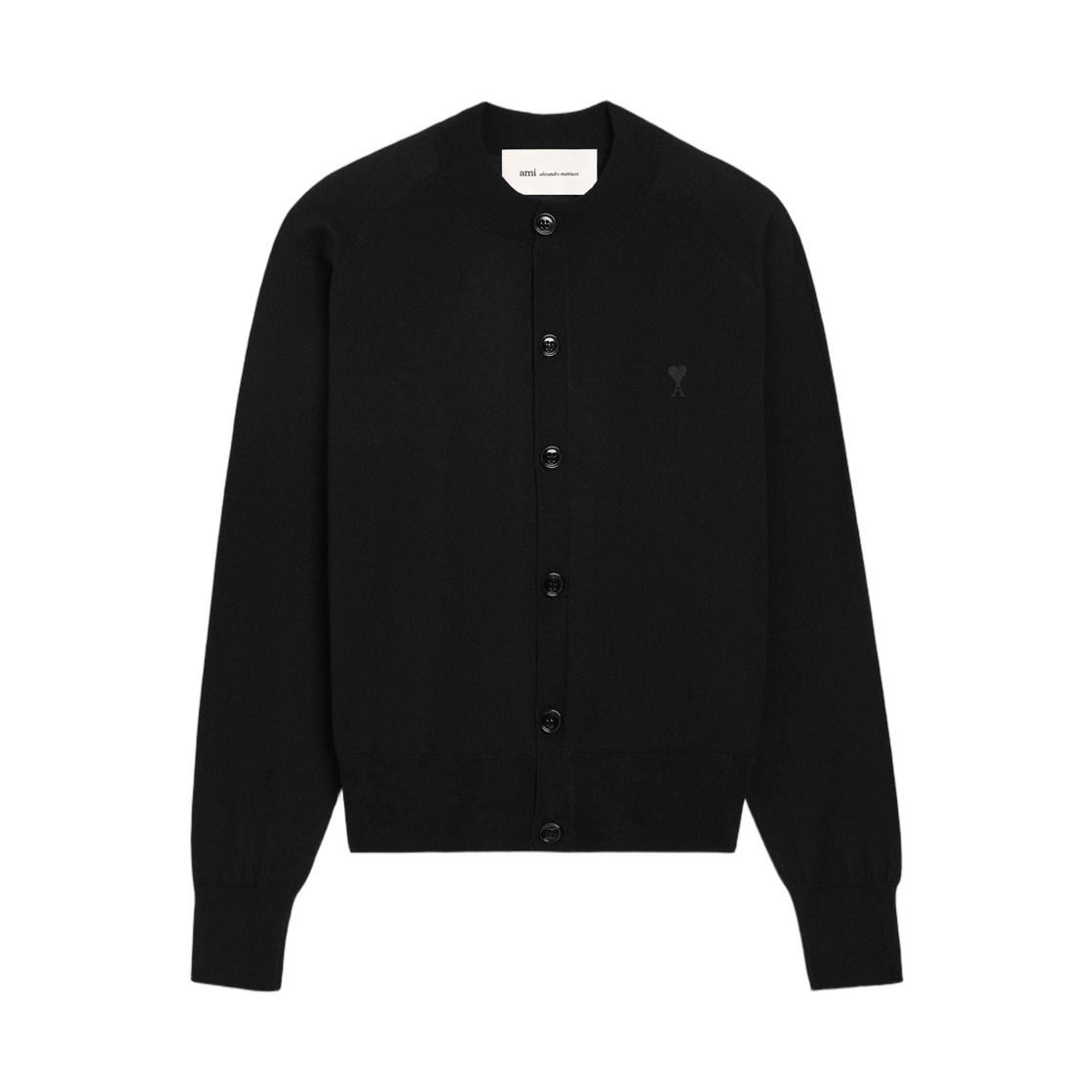 FKC386-KN0039-0180 AMI Black Wool Crewneck Ami De Coeur Cardigan Black