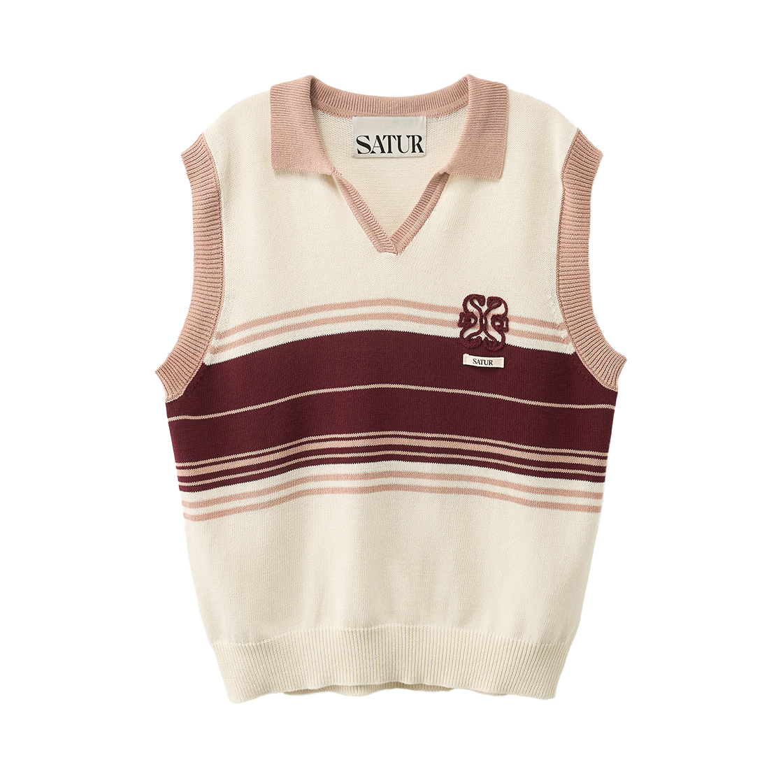 SA261UKT03CRM0 SATUR Open Collar Knit Vest Cream