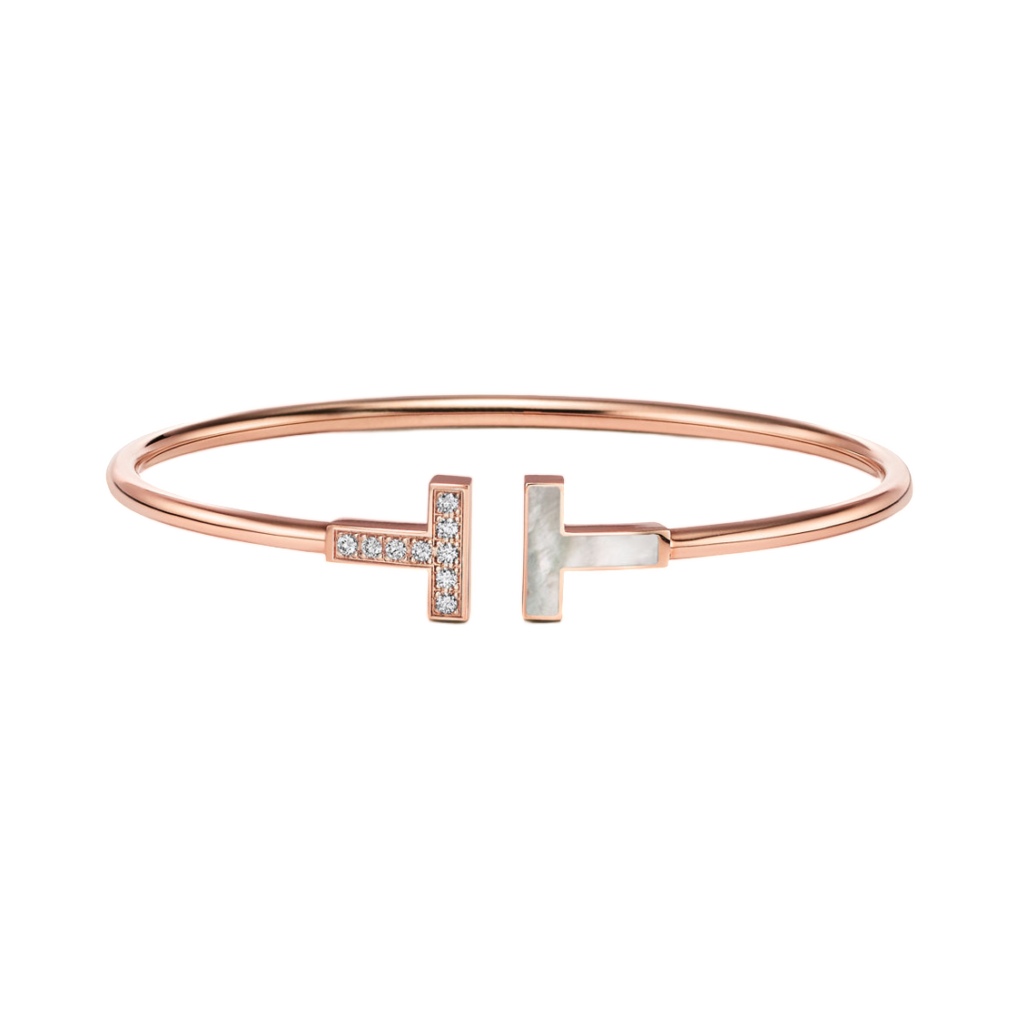 티파니 앤 코 T 와이어 브레이슬릿 18K 로즈 골드 다이아몬드와 마더 오브 펄(Tiffany & Co. Tiffany T Wire Bracelet 18K Rose Gold with Diamonds and Mother-of-Pearl)
