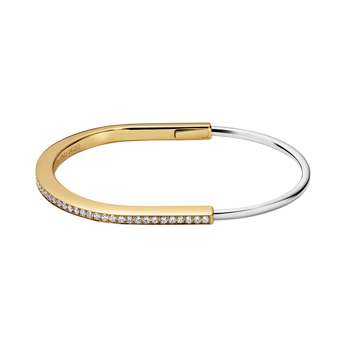 74363539 Tiffany & Co. Tiffany Lock Narrow Bangle Yellow and 18K White Gold Half Pave Diamonds