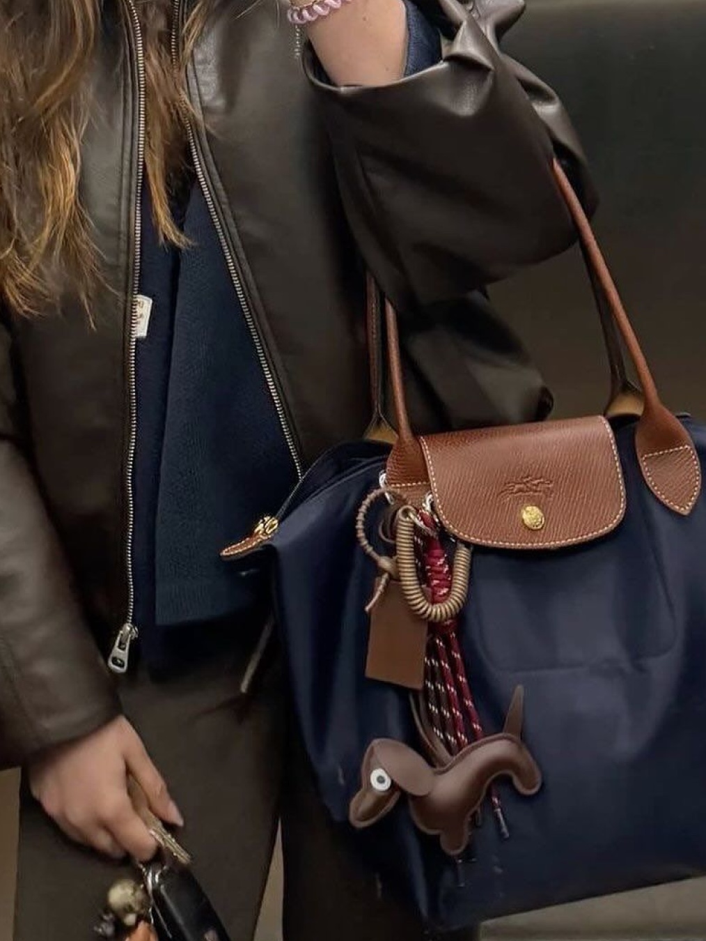 Longchamp Le Pliage Original Tote Bag L Navy, Longchamp Le Pliage Original Tote Bag M Navy 착용 스타일 - 2
