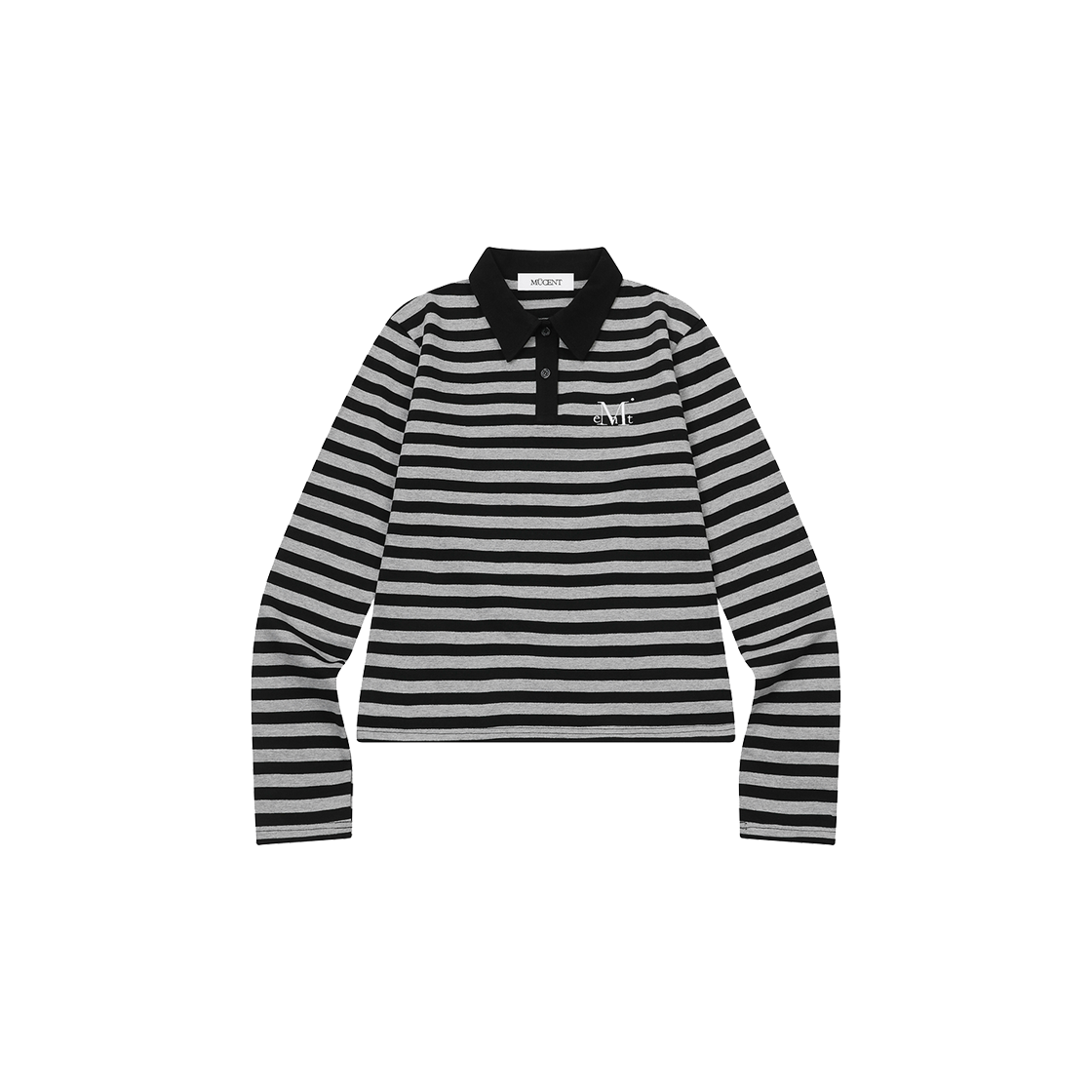 P0000BKD MUCENT Byze Crack Back 72 Stripe Collar Long Sleeve T Black - Gray