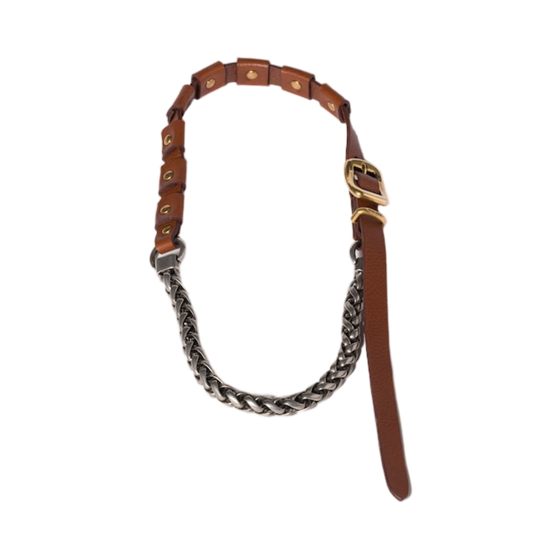 미우 미우 메탈 앤 레더 네클리스 토바코 실버 브론즈(Miu Miu Metal and Leather Necklace Tobacco Silver Bronze) - 1